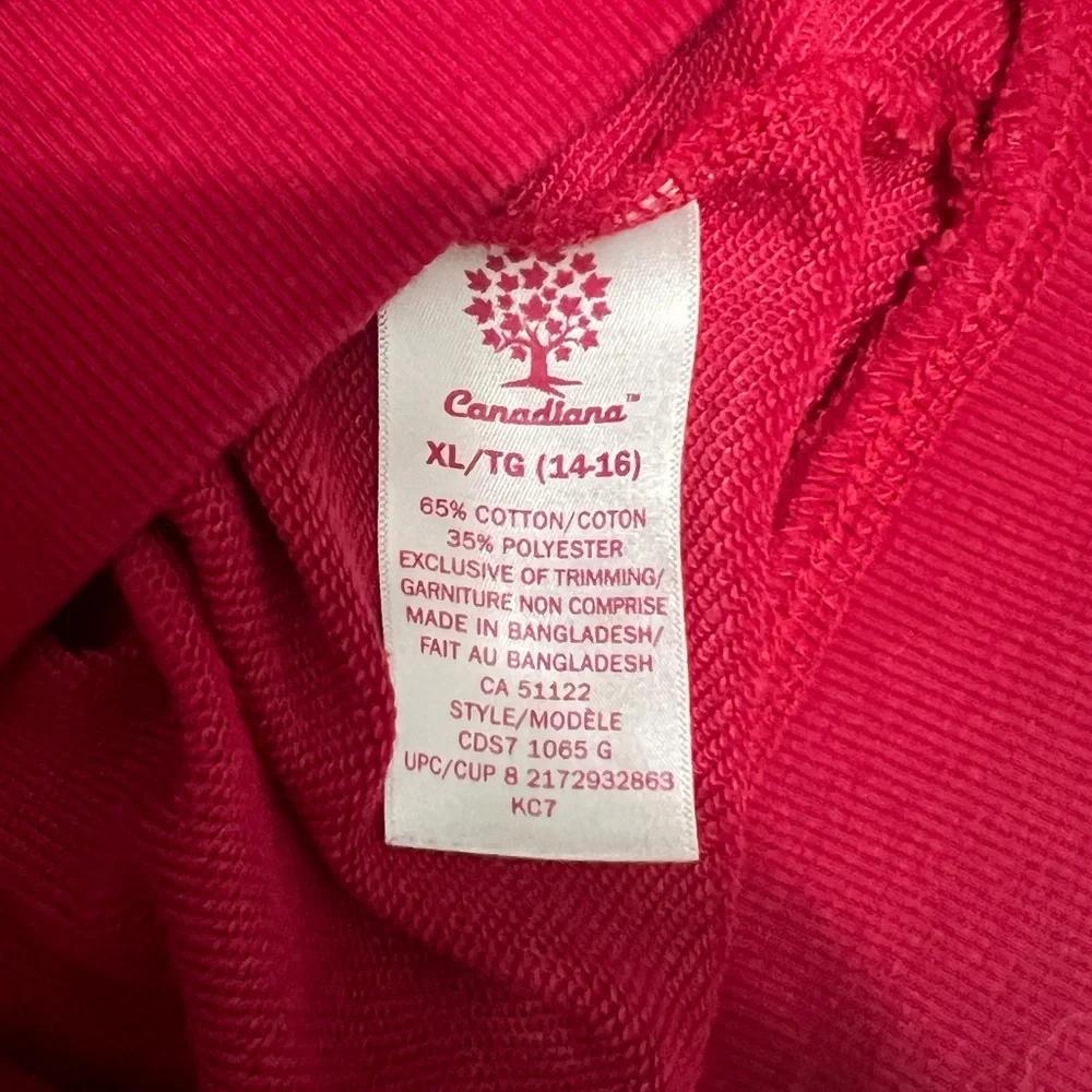 Canadiana Red Full Zip Hoodie Sweatshirt Youth XL (14–16) Canada Patch